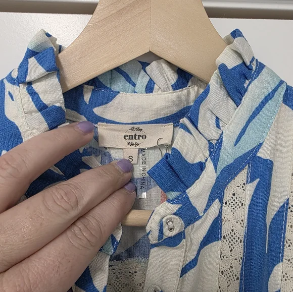 Womens Floral Print Maxi Dress Blue White Long Dress Size Small    Ruffled Beach - Picture 7 of 12